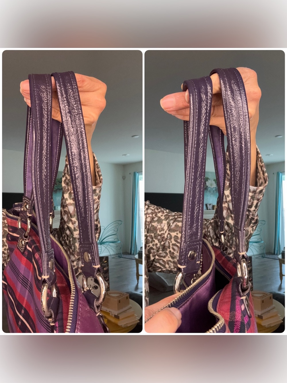 Coach Poppy Glam Purple Tartan Graffiti Tote - Picture 15 of 17